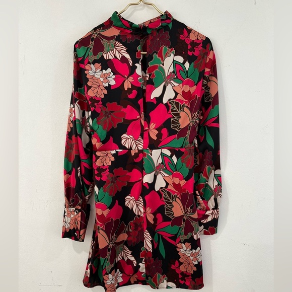 ZARA short floral dress with long sleeves and satin effect size L NWT - Picture 13 of 13